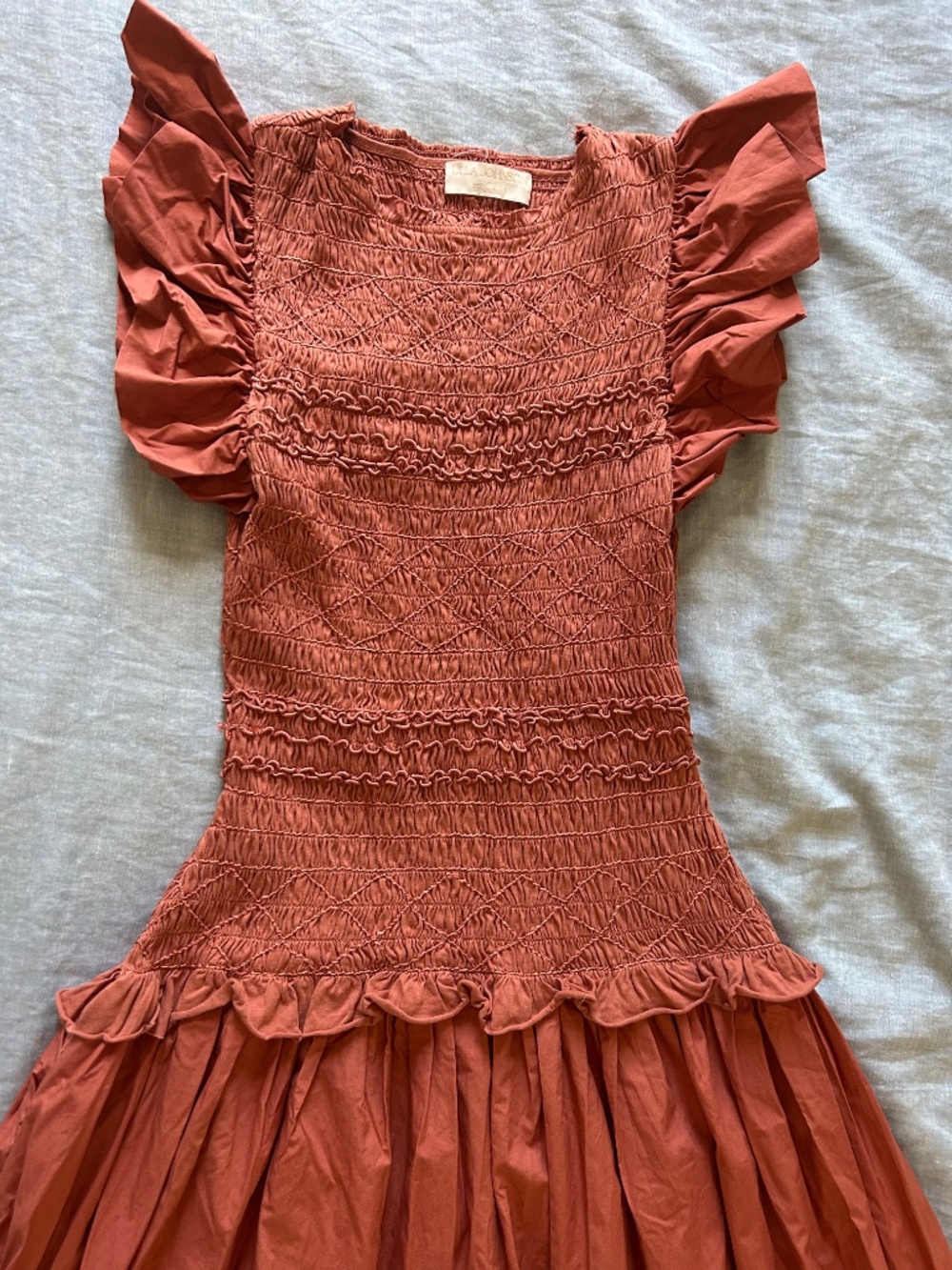 Ulla Johnson Madeline Smocked Flutter Sleeve Cotton Poplin & Jersey Midi Dress - Picture 5 of 15